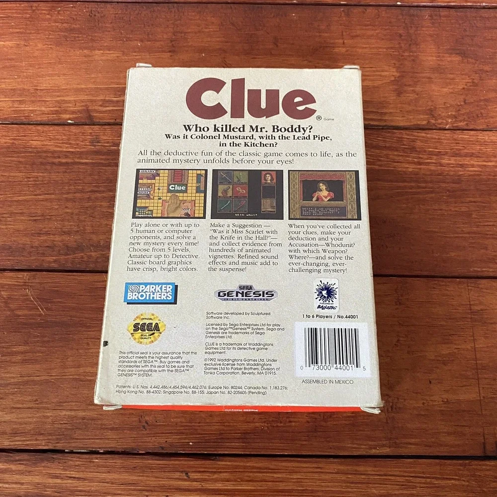 Sega Genesis Console Clue Game W/ Case 1992‎